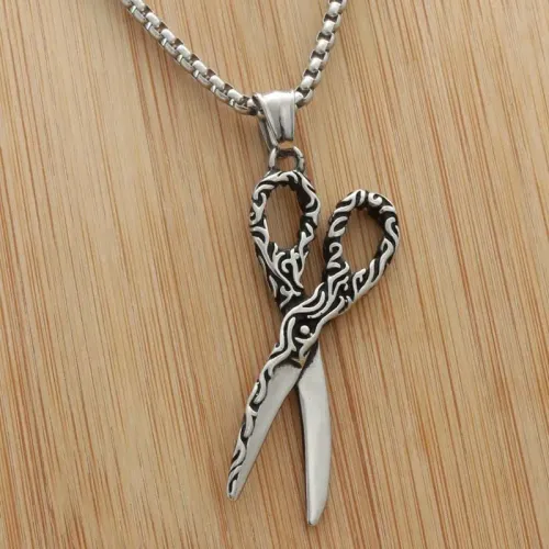 NTM4168 Titanium Steel Hairstylist Scissors Necklace Punk Retro Personalized Pendant for Women