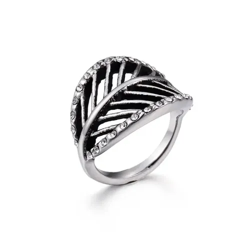 RTM3055 Punk Angel Wing Ring Titanium Steel Feather Design