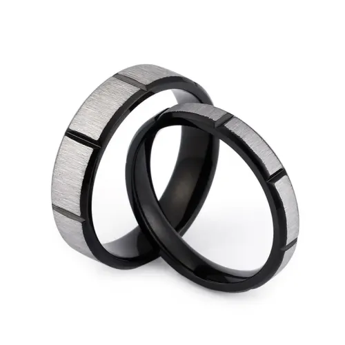 RTM3117 Black Sand Surface Couple Ring Stainless Steel Accessories for Him Her