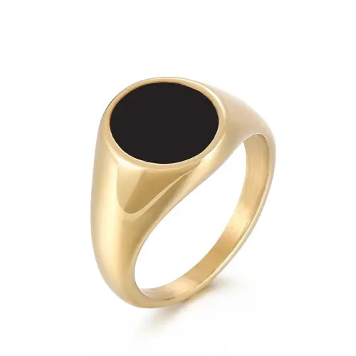 RTM2992 Stylish Black Round Stainless Steel Ring Unisex Oil Dripping Design in Steel Color