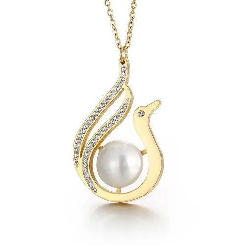 NTM4076 Ladies' Gold Pearl Pendant Stainless Steel Empty Holder Accessory