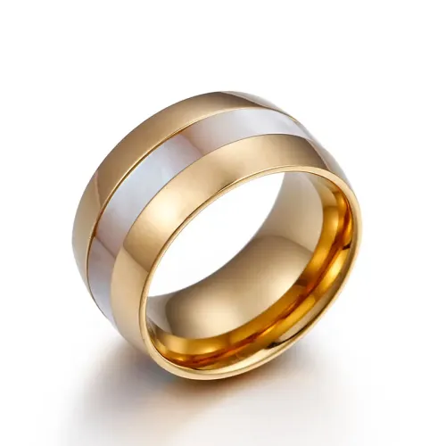 RTM3010 Couples' Inlaid Shell Titanium Stainless Steel Wide Ring Unisex Jewelry