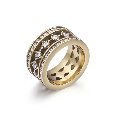 RTM3058 Elegant White Zircon Geometric Band Women's Stainless Steel Jewelry Ring