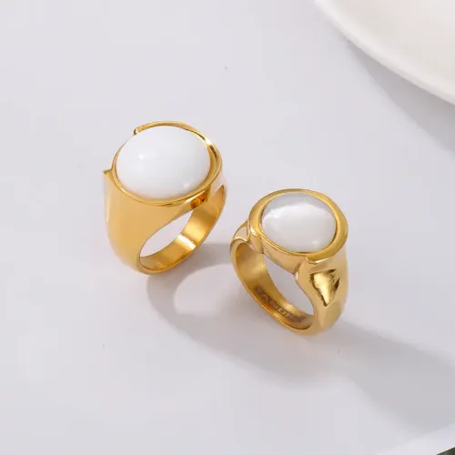 RTM3017 18K Gold Plated Titanium Steel Ring Round opal Inlay Design