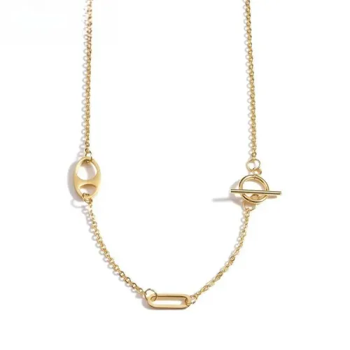 NTM4180 18K Gold Titanium Steel OT Buckle Ladies Clavicle Chain Necklace Elegant Accessory