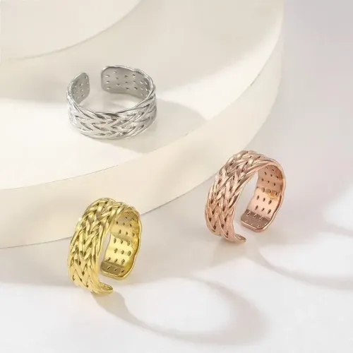 RTM2971 Elegant 18K Gold Plated Braided Titanium Steel Open Ring Luxury Fashion