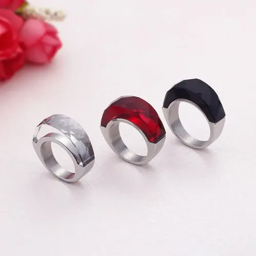 RTM3073 Chic Half Package Transparent Glass Ring Women's Stainless Steel Jewelry