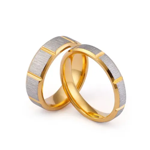 RTM3124 Gold Sand Surface Stainless Steel Couple Ring Electroplated Jewelry