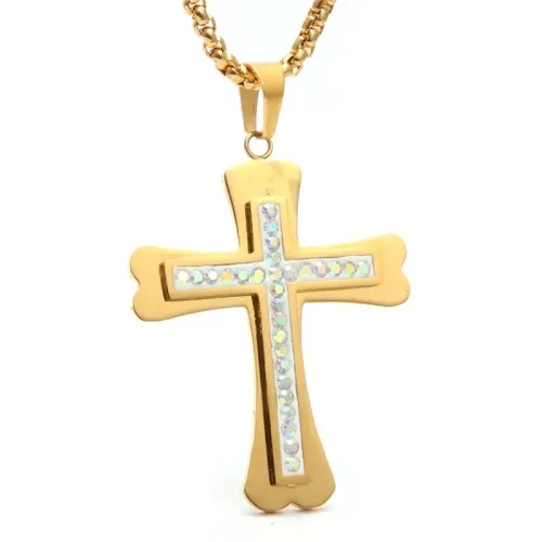 NTM4025 Diamond Cross Pendant Titanium Steel Stainless Color Diamond Necklace