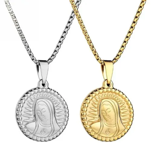 NTM4186 Golden Head Coin Round Chain Stainless Steel Women's Sweater Necklace