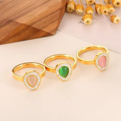 RTM2964 Elegant Gold Oval Rhinestone Ring Natural Stone Stainless Steel Women's Jewelry