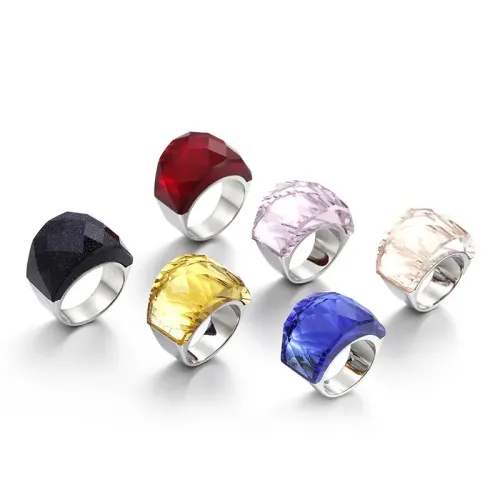 RTM3074 Multi-Color Glass Stainless Steel Rings Premium Ring Store Selection