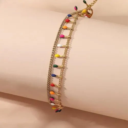 NTM4177 Colored Oil Pendant Double-Layer Splicing Chain Anklet Stainless Steel Jewelry