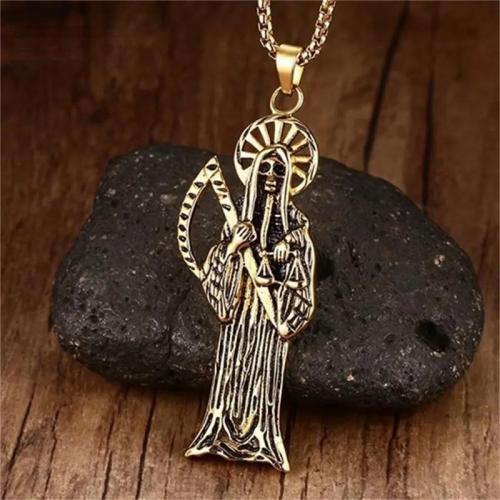 NTM585 Gold-Plated Skull Sickle Pendant Men's Death Necklace Charm