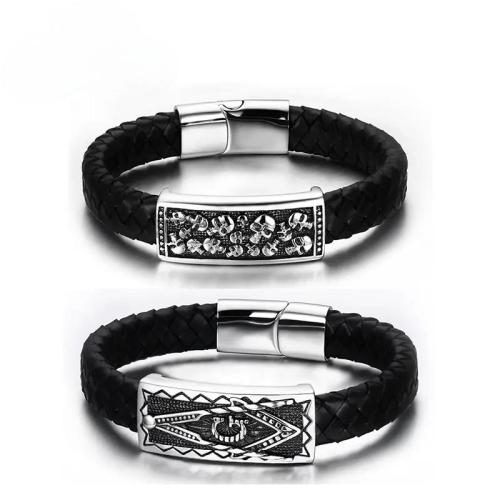 BTM547 Masonic leather bracelet titanium steel skull bracelet punk men's stainless steel