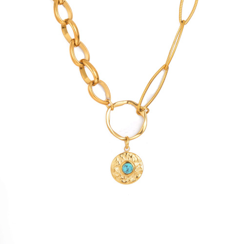 ONT14-1 No fading temperament light luxury necklace asymmetrical chain heart-shaped round personality pendant for women