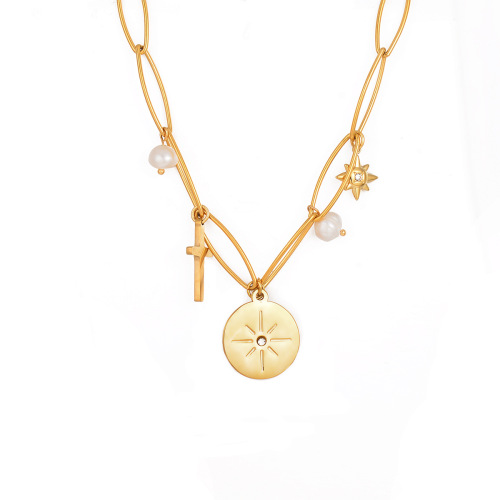 ONT14-2 No fading temperament light luxury necklace asymmetrical chain heart-shaped round personality pendant for women