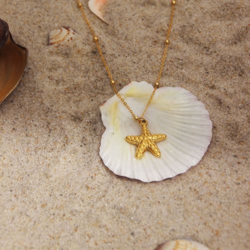 ONT11-3 Ocean Series Necklace for Women 18k Gold-plated Stainless Steel Conch Starfish Versatile Non-fading Commuter Necklace