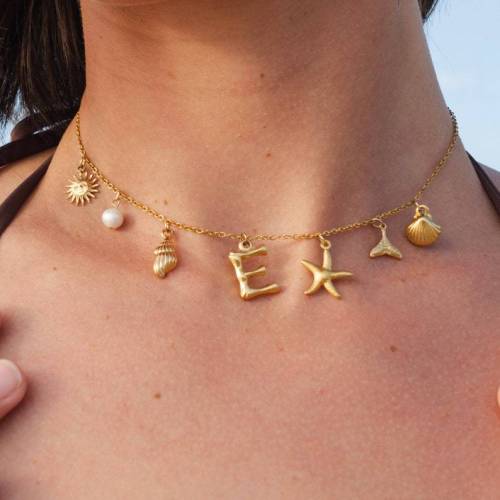 ONT11-4 Ocean Series Necklace for Women 18k Gold-plated Stainless Steel Conch Starfish Versatile Non-fading Commuter Necklace