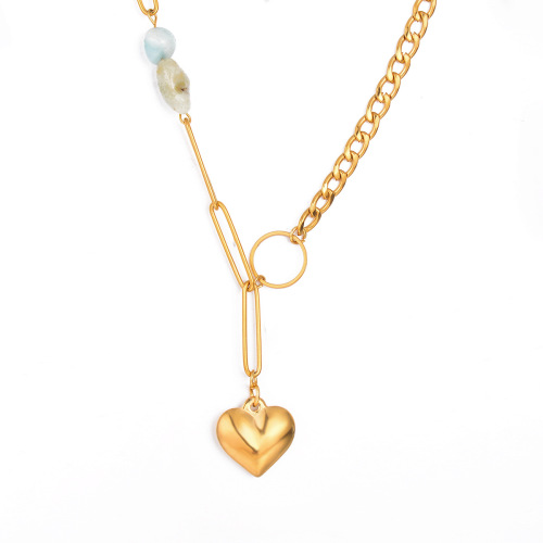 ONT14-3 No fading temperament light luxury necklace asymmetrical chain heart-shaped round personality pendant for women