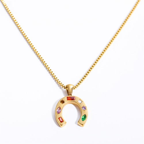 ONT4-8 ins style western cowboy boots horseshoe set necklace female personality trend zircon clavicle chain