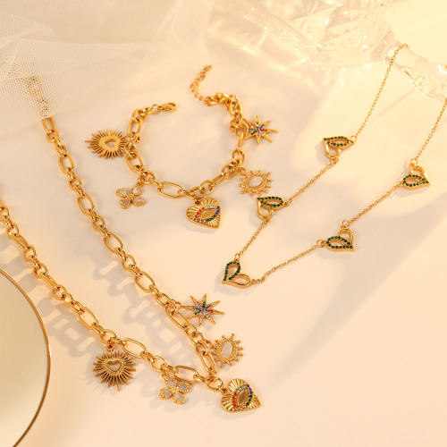 ONT13 New style retro niche peach heart flower colored zircon clavicle necklace