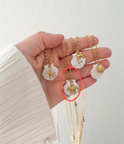 ONT7-2 Beach starfish necklace summer style conch pendant shell diy necklace stainless steel plated 18K gold color preservation