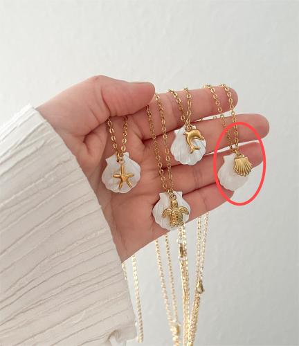 ONT7-4 Beach starfish necklace summer style conch pendant shell diy necklace stainless steel plated 18K gold color preservation