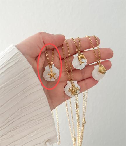 ONT7-1 Beach starfish necklace summer style conch pendant shell diy necklace stainless steel plated 18K gold color preservation