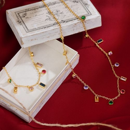 ST16 French design zircon stainless steel 18k gold-plated bracelet necklace set