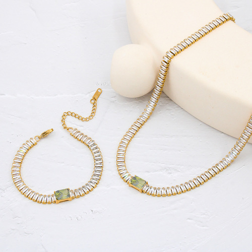ST24 Zircon Necklace Bracelet Clavicle Stainless Steel 18K Gold Set Factory Wholesale
