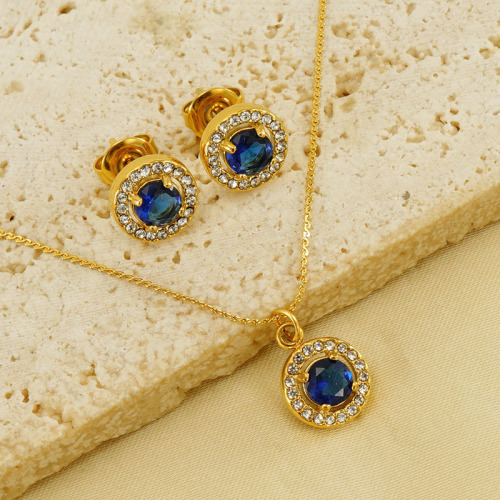 ST19 Stainless steel 18k gold plated zircon necklace earrings set titanium steel fashion jewelry women wholesale