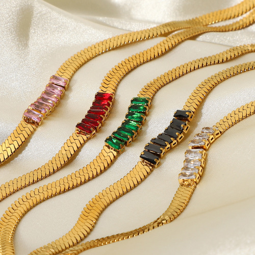 ST18 Zircon Stainless Steel Snake Chain 18K Gold Plated Chain Necklace Bracelet Fashion Jewelry Set