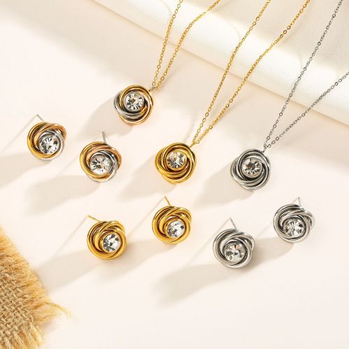 Titanium steel triangle double-line twisted zircon necklace stainless steel set multi-color niche European and American light luxury temperament