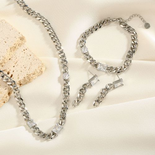 Titanium steel four-sided grinding zircon bracelet earrings stainless steel necklace multi-color niche European and American suit wholesale