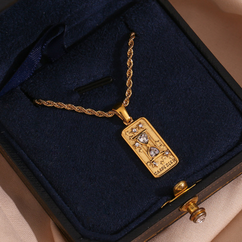NTSMJ329 Wholesale 18K Gold-Plated Stainless Steel Tarot Card Pendant Necklace with Twist Chain Fashion Jewelry