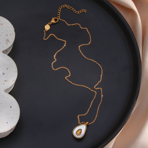 NTSMJ599 Stainless Steel Necklace with Shell and Avocado Pendant for Women Trendy Jewelry