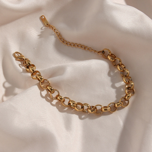 NTSMJ605 Chunky Stainless Steel Round Link Chain Necklace for Women Fashionable Choker Bracelet Jewelry