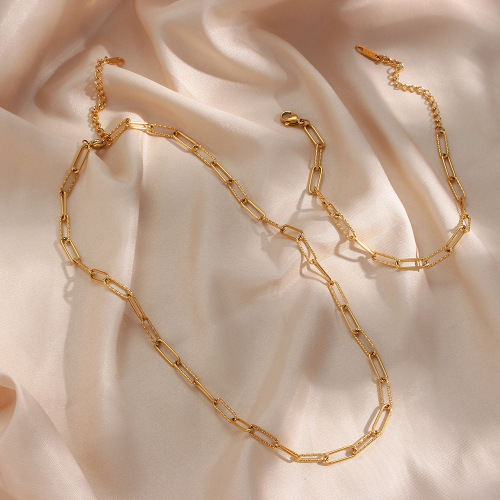 NTSMJ366 Twist Pattern Paperclip Chain Necklace and Bracelet Set for Women Trendy Jewelry