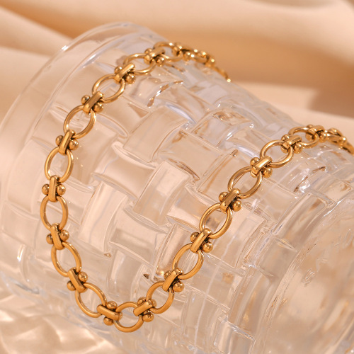 NTSMJ208 18K Gold Plated Stainless Steel Oval Flower Handmade Chain Necklace for Women Elegant Trendy Jewelry