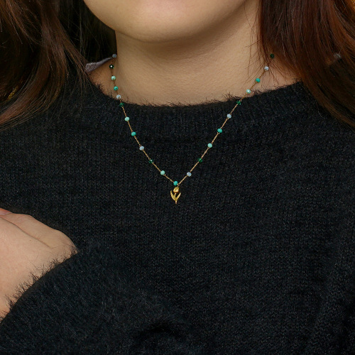 NTSMJ231 Stainless Steel Tulip Pendant Necklace with Colorful Beads Trendy Jewelry for Women