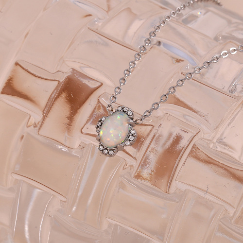 NTSMJ420 Stainless Steel Jewelry Set for Women: Oval Petal Opal Bracelet Earrings and Necklace