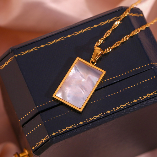 NTSMJ544 18K Gold Plated Stainless Steel Necklace with Mother of Pearl Shell Pendant for Women Elegant Jewelry