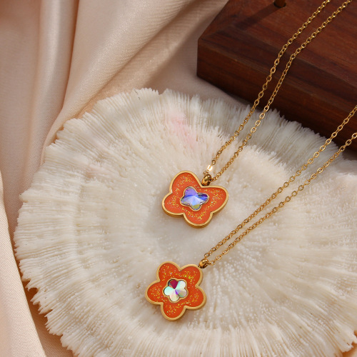 NTSMJ648 Butterfly Pendant Necklace for Women with Acrylic and Colorful Crystal Flower Charms Trendy Jewelry