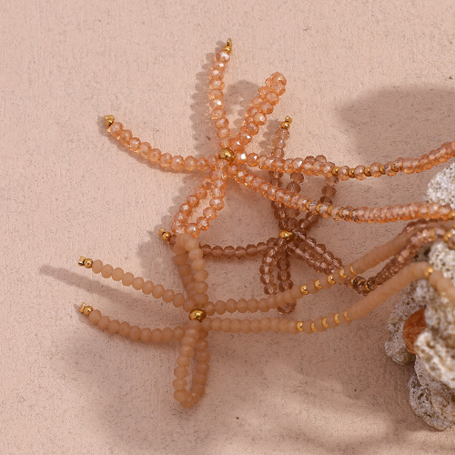 NTSMJ472 Handmade Champagne Faceted Crystal Bow Necklace with Stainless Steel Beads Elegant Jewelry for Women