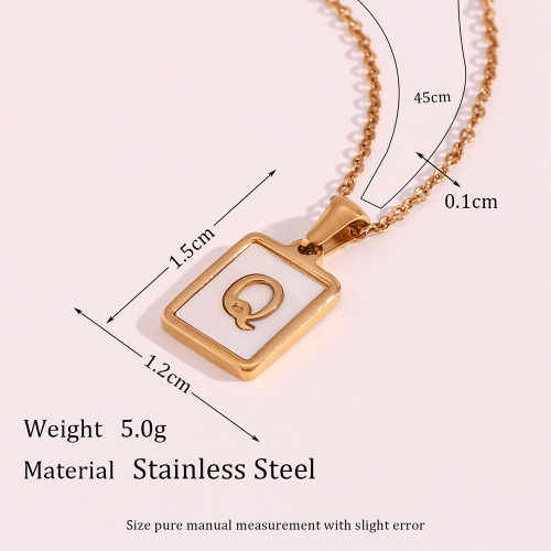 NTSMJ656 18K Gold Plated Square Initial Necklace for Women Shell Letter Pendant A-Z Alphabet Jewelry