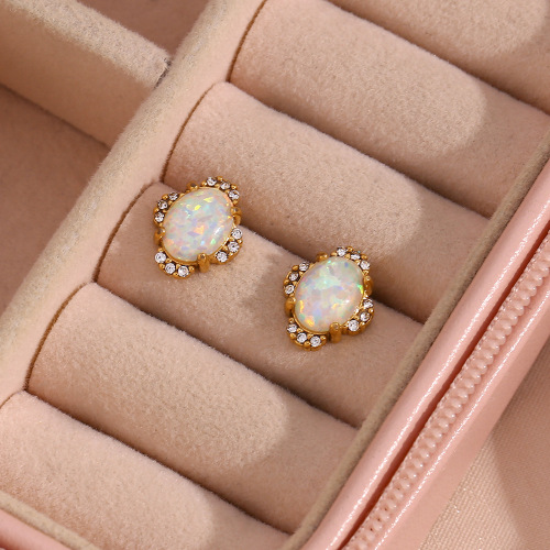 NTSMJ534 18K Gold Plated Stainless Steel Jewelry Set for Women with Flower Petal Bracelet Opal Earrings and Necklace