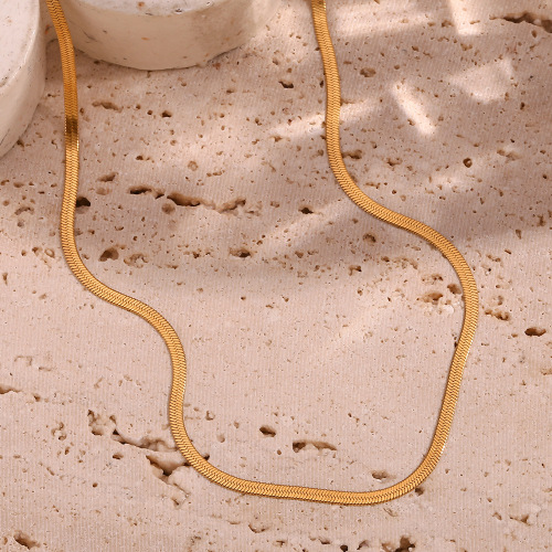 NTSMJ154 18K Gold Plated Stainless Steel 2mm Blade Chain Necklace for Women Elegant and Durable Jewelry