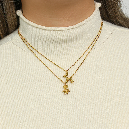 NTSMJ363 18K Gold Plated Stainless Steel Cute Balloon Dog Pendant Necklace for Women 3D Animal Jewelry