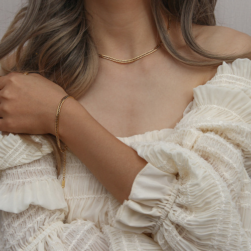 NTSMJ230 Stainless Steel Chain Necklace Set Woven and Dense Chain Trio for Women Trendy Jewelry